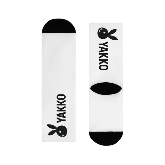Calcetines "YAKKO" Logo Conejo | Medias Largas Unisex Blancas y Negras | Estilo Urbano Casual | Cómodos y Originales