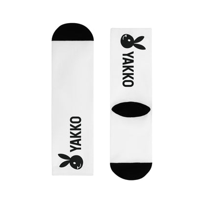 Calcetines "YAKKO" Logo Conejo | Medias Largas Unisex Blancas y Negras | Estilo Urbano Casual | Cómodos y Originales