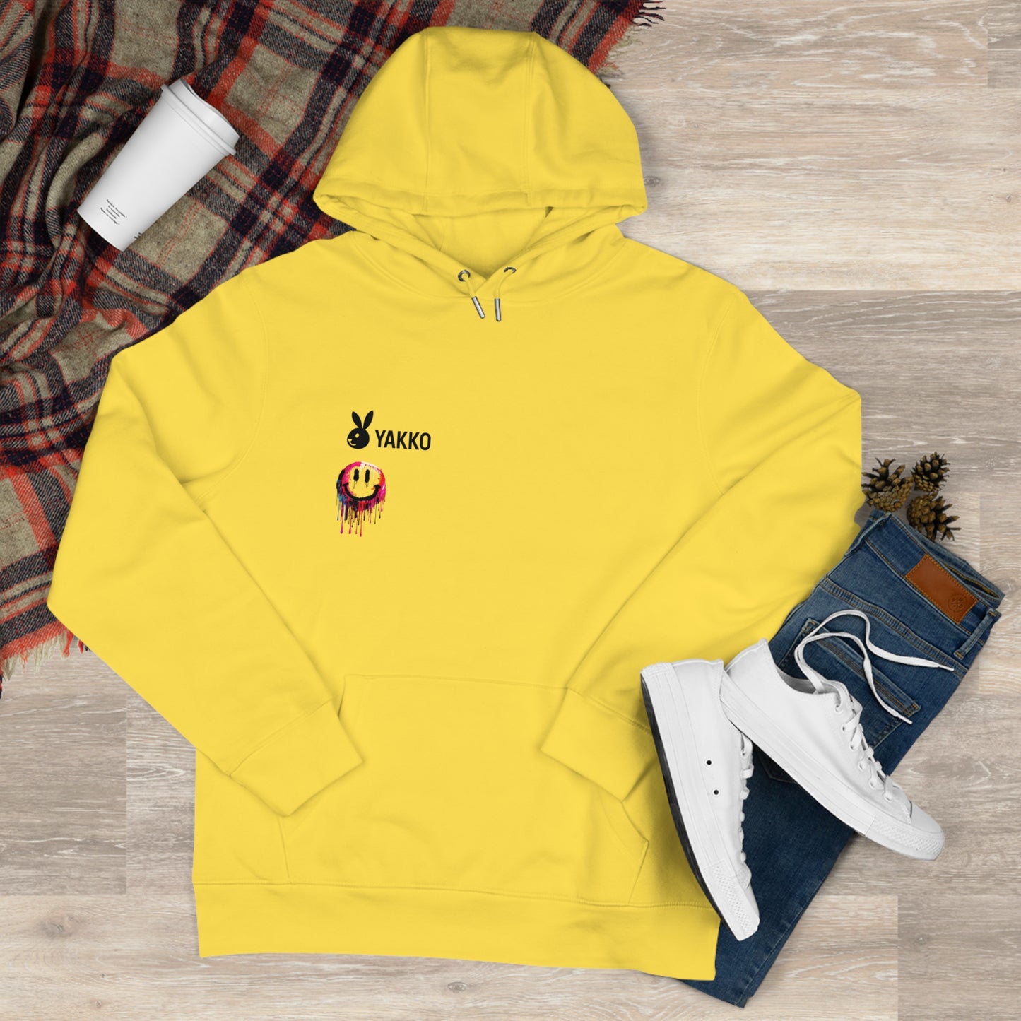 Sudadera Smiley Derretido | Hoodie Amarillo Estilo Streetwear | Arte Urbano | Goteo de Colores