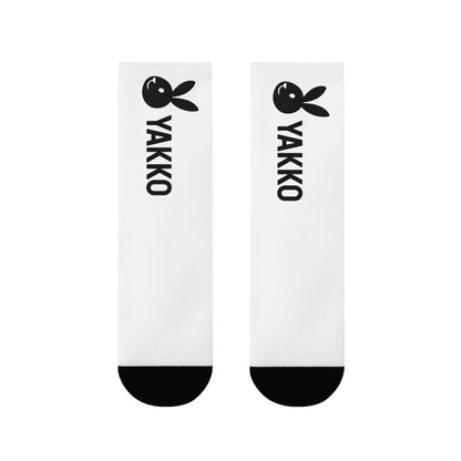 Calcetines "YAKKO" Logo Conejo | Medias Largas Unisex Blancas y Negras | Estilo Urbano Casual | Cómodos y Originales