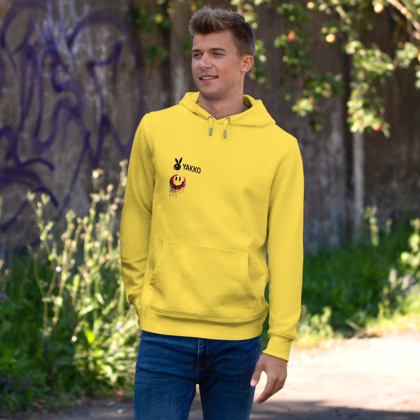 Sudadera Smiley Derretido | Hoodie Amarillo Estilo Streetwear | Arte Urbano | Goteo de Colores