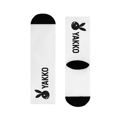 Calcetines "YAKKO" Logo Conejo | Medias Largas Unisex Blancas y Negras | Estilo Urbano Casual | Cómodos y Originales